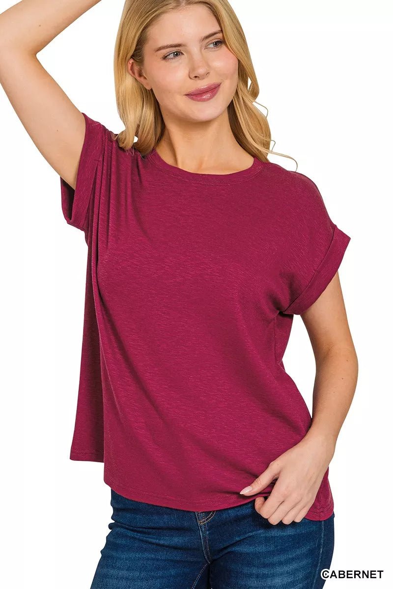 Soft Cotton Modal Slub Tee with Rolled Sleeves - Addy Avenue