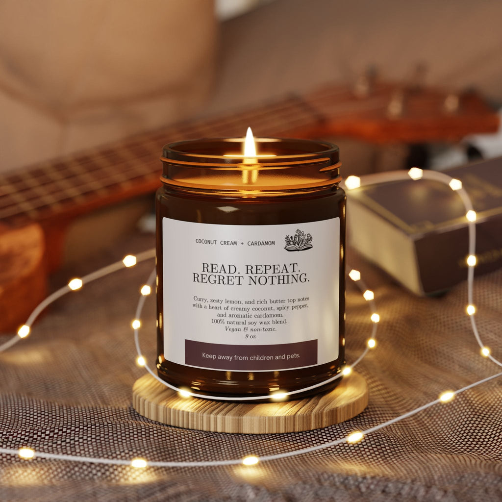 Soy Candle, Funny Book Lover Quote, Amber Jar Candle, Scented Candle, Read Repeat Regret Nothing, Home Decor, Gift for Bookworms, Literary - Addy Avenue