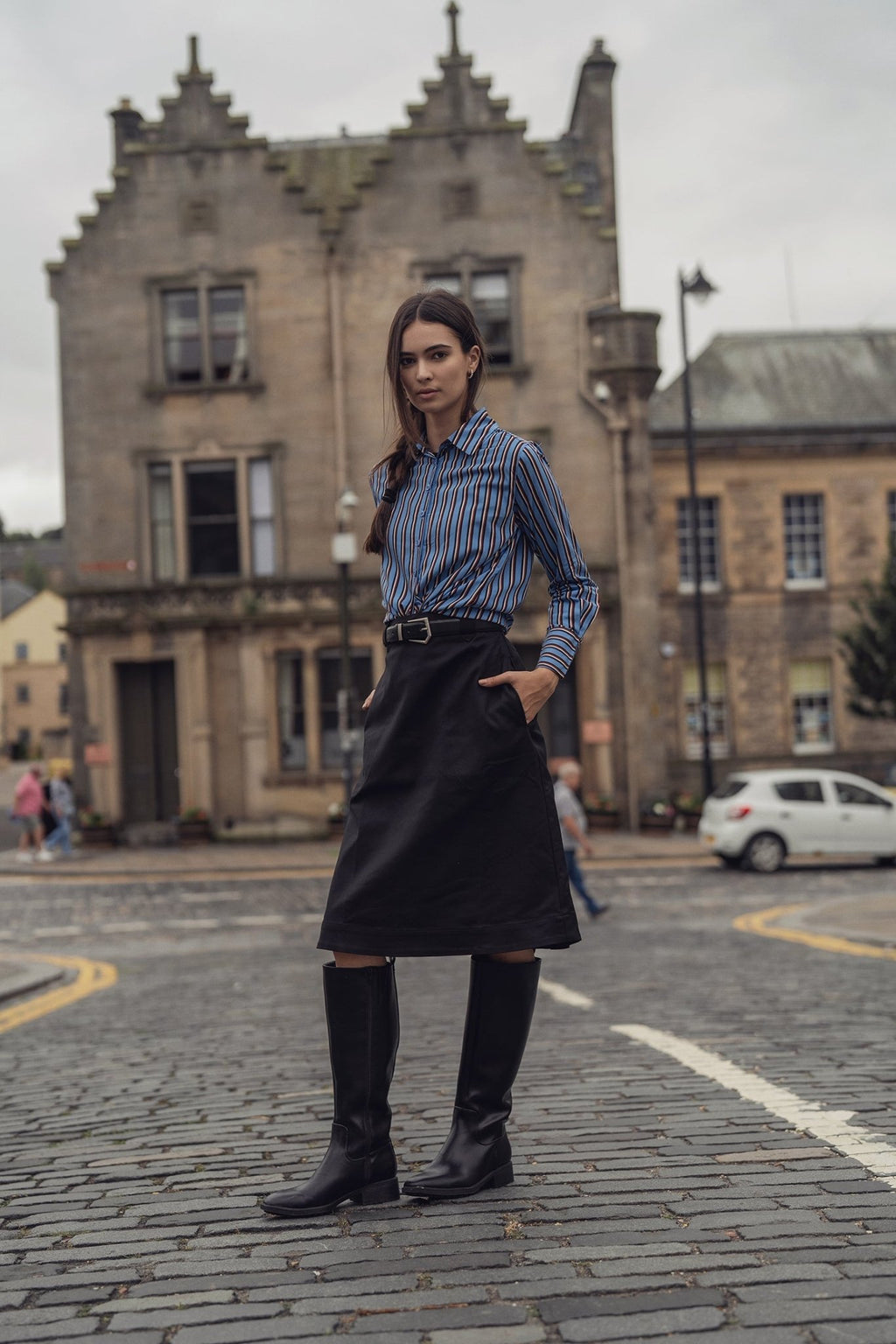 Striped Cotton Blouse - Blue Pinstripe - Addy Avenue