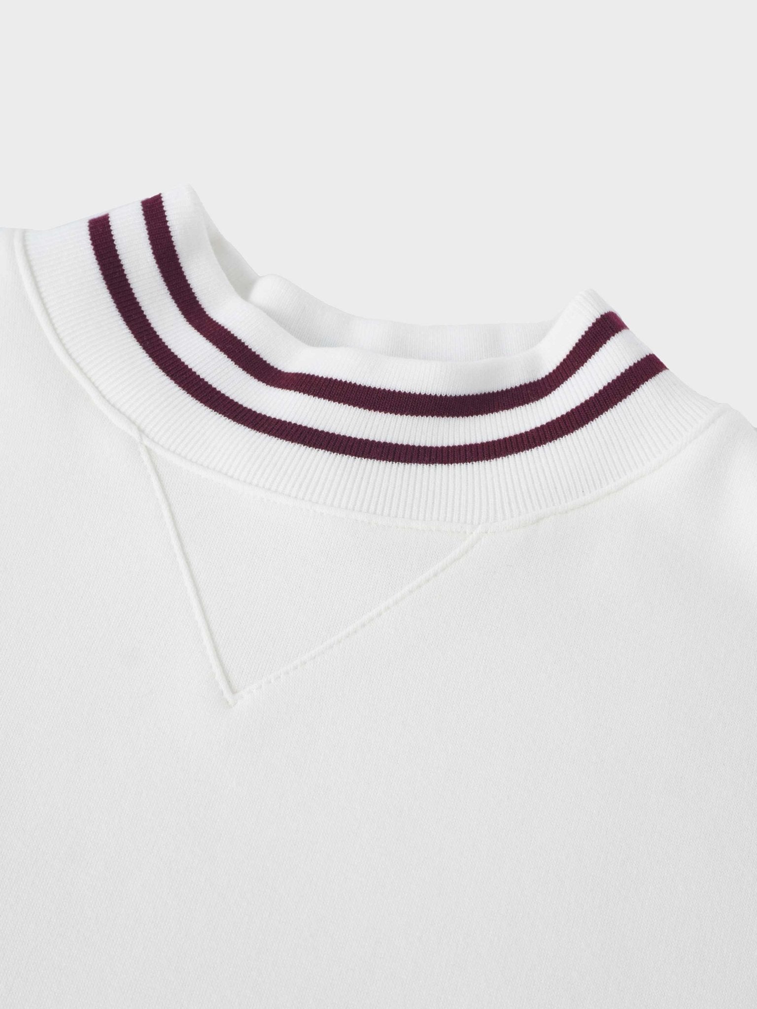 Striped High Neck Sweatshirt - White/Burgundy - Addy Avenue