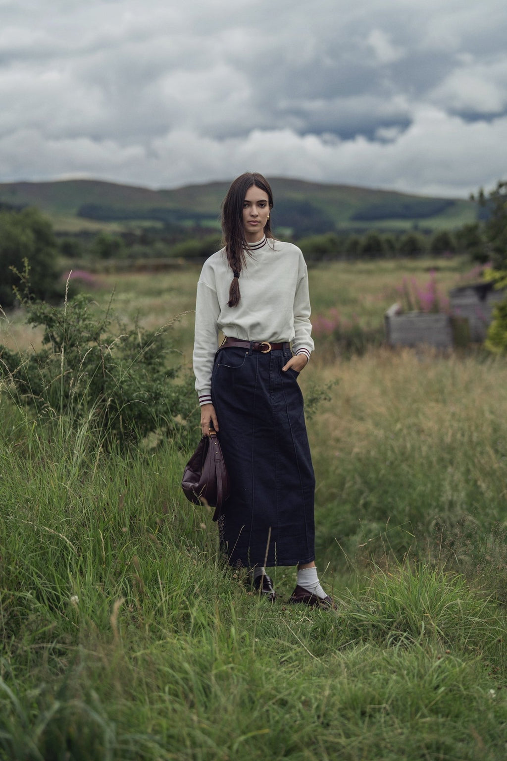 Striped High Neck Sweatshirt - White/Burgundy - Addy Avenue