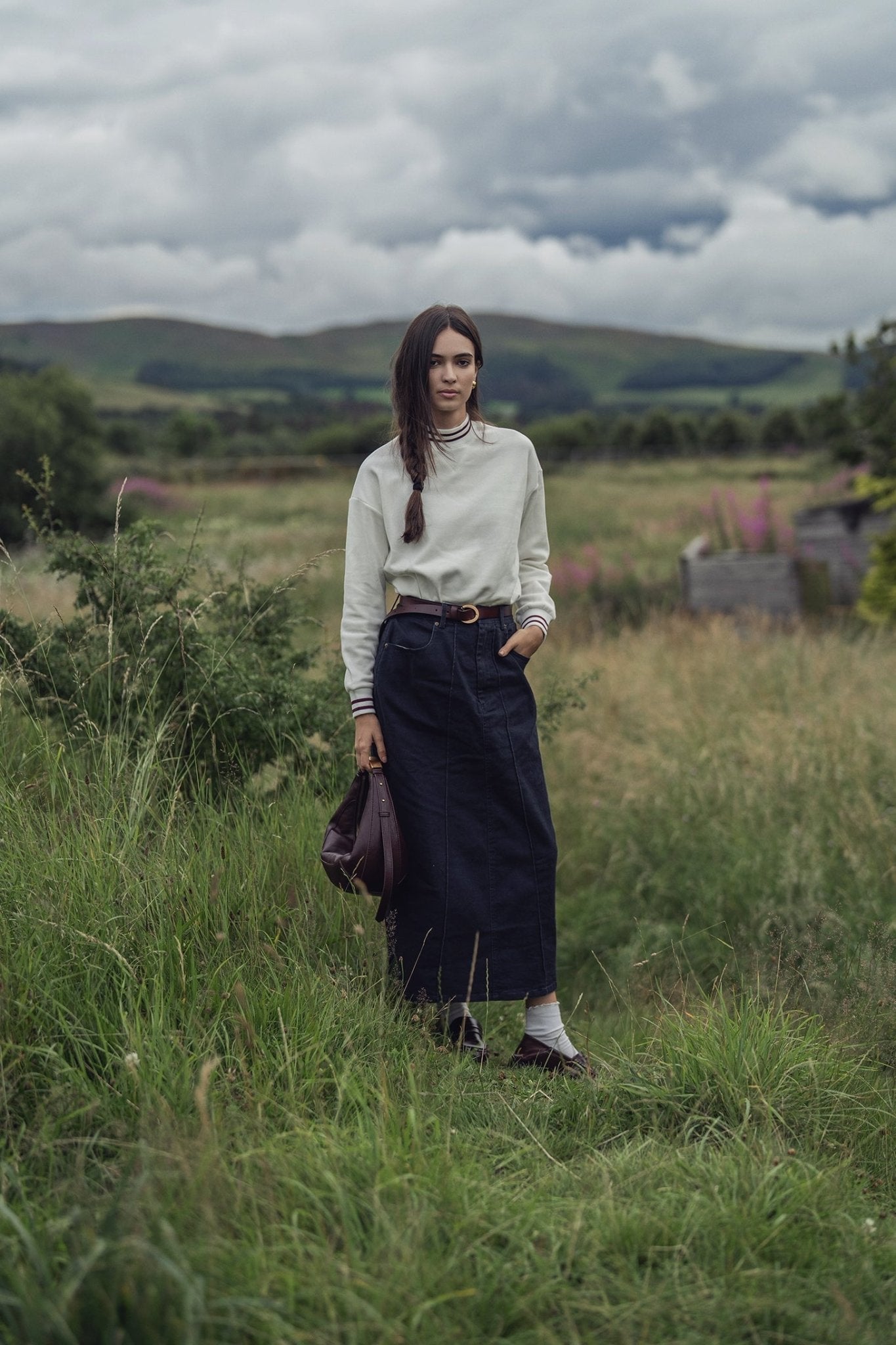 Striped High Neck Sweatshirt - White/Burgundy - Addy Avenue