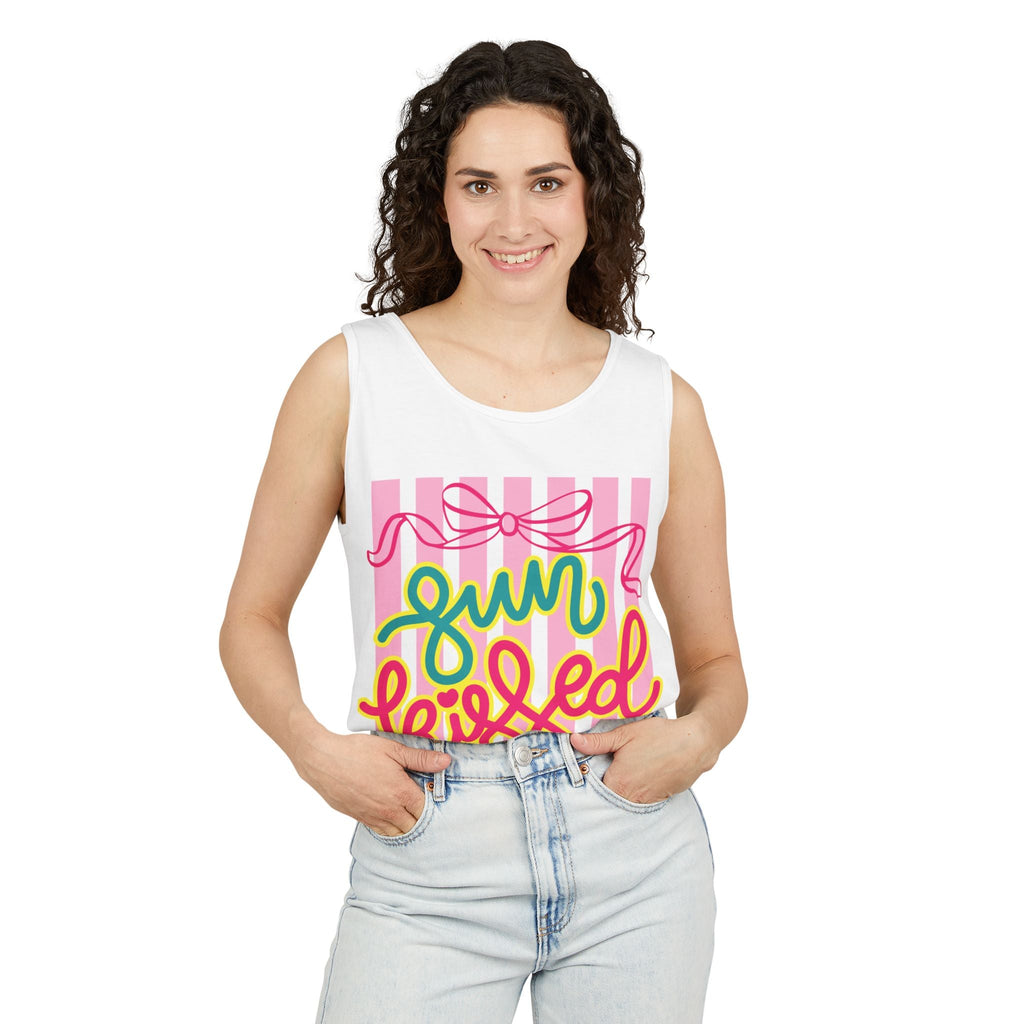 Sun Kissed script tank top | Summer striped graphic tank - Addy Avenue