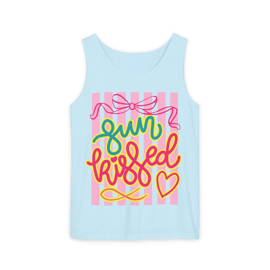 Sun Kissed script tank top | Summer striped graphic tank - Addy Avenue