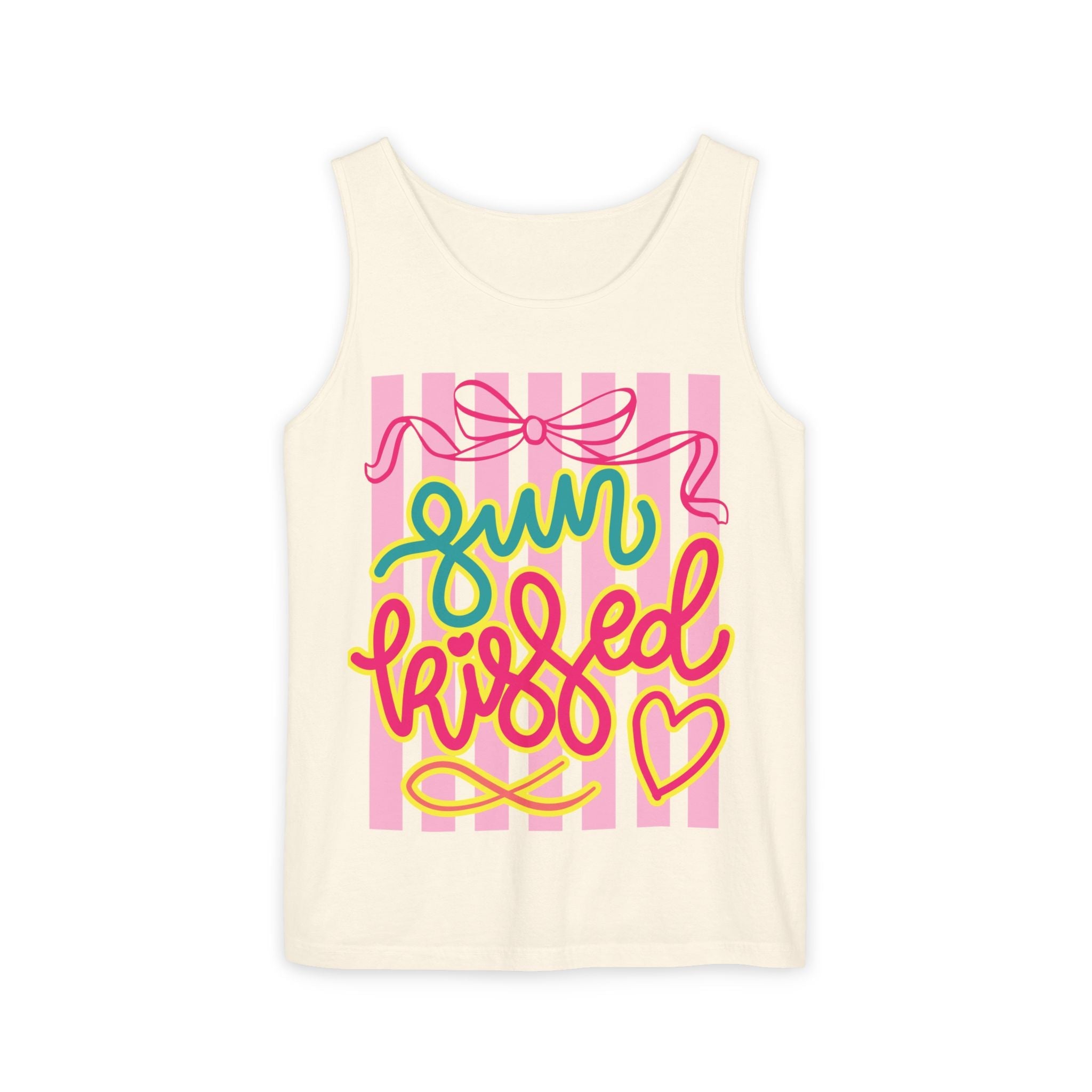 Sun Kissed script tank top | Summer striped graphic tank - Addy Avenue