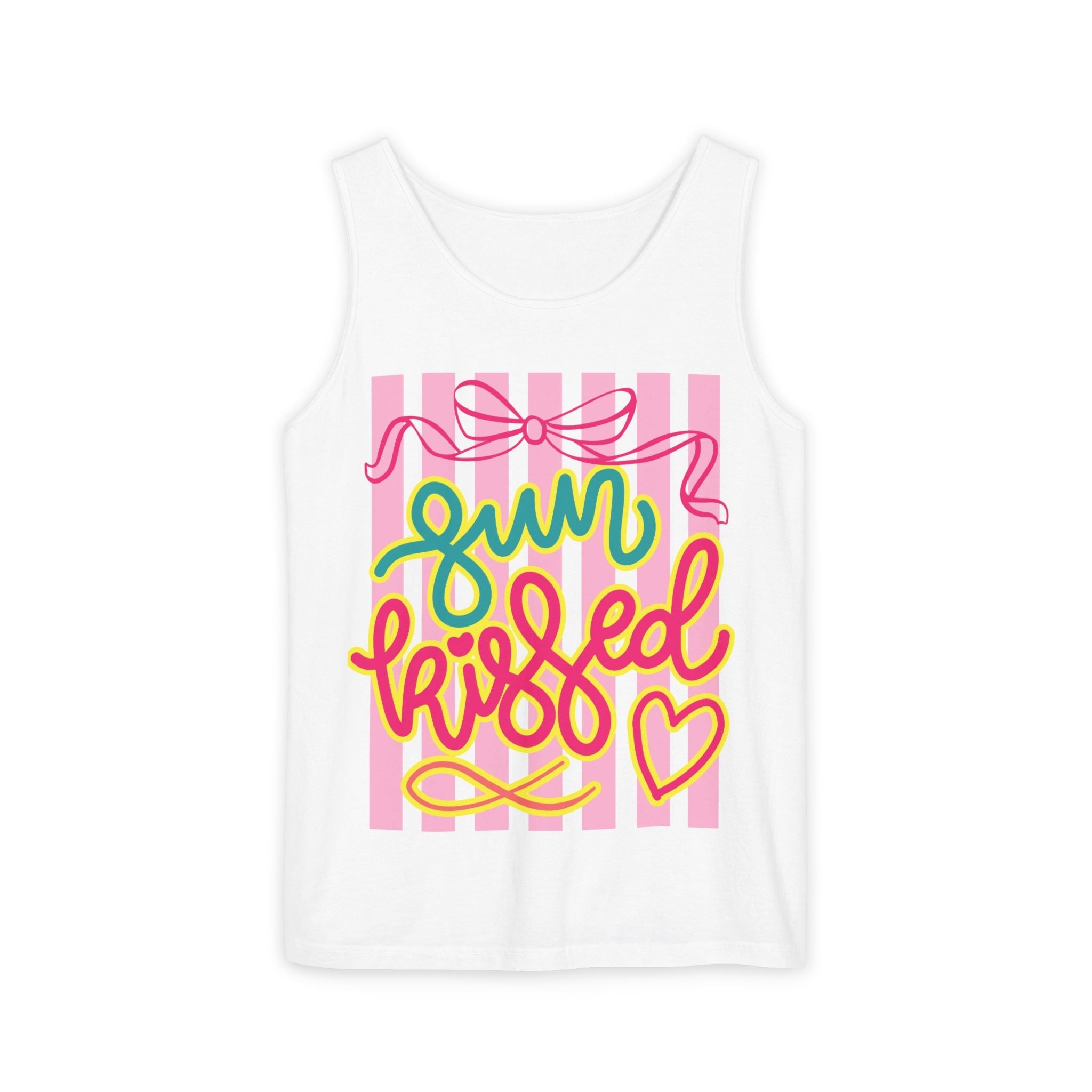 Sun Kissed script tank top | Summer striped graphic tank - Addy Avenue