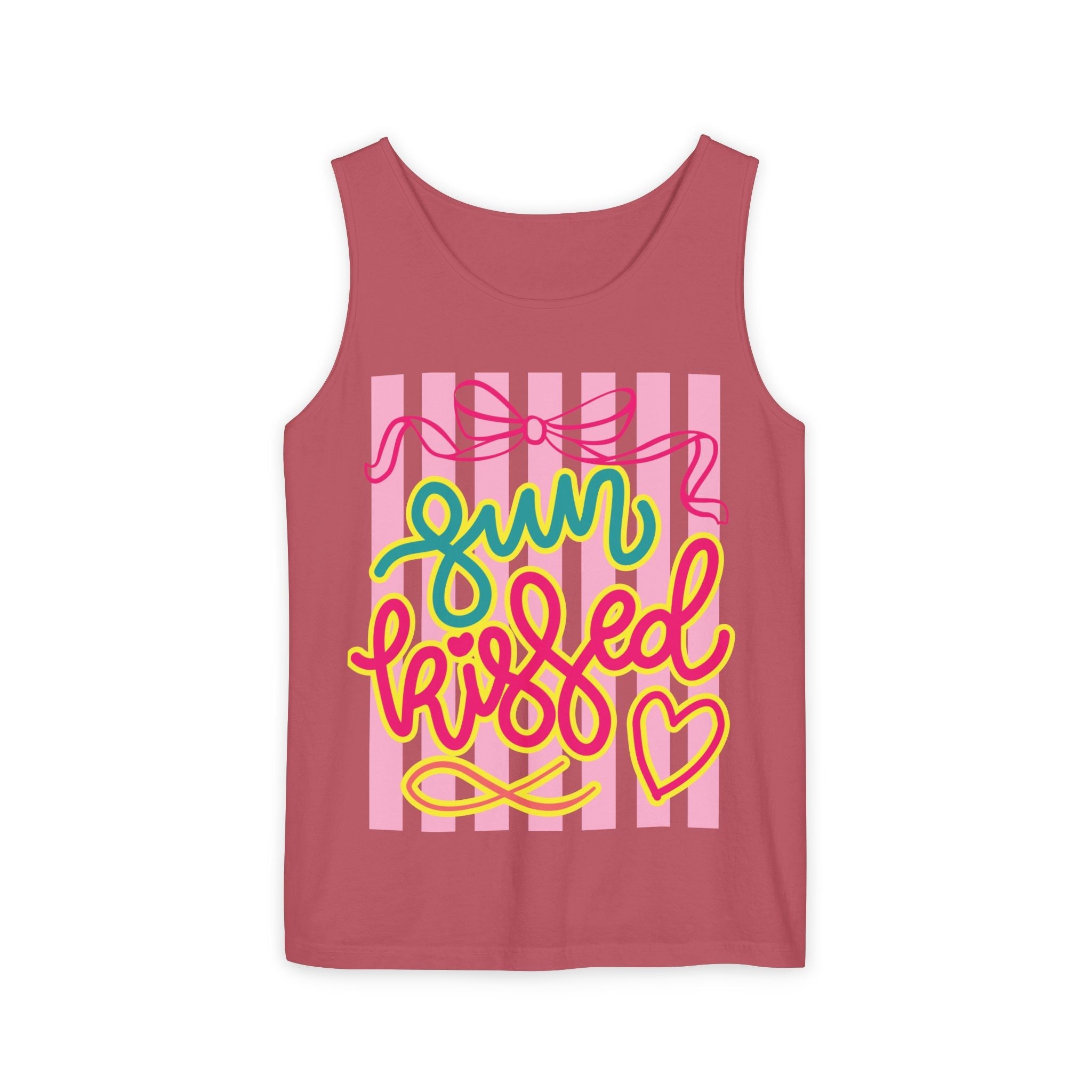 Sun Kissed script tank top | Summer striped graphic tank - Addy Avenue