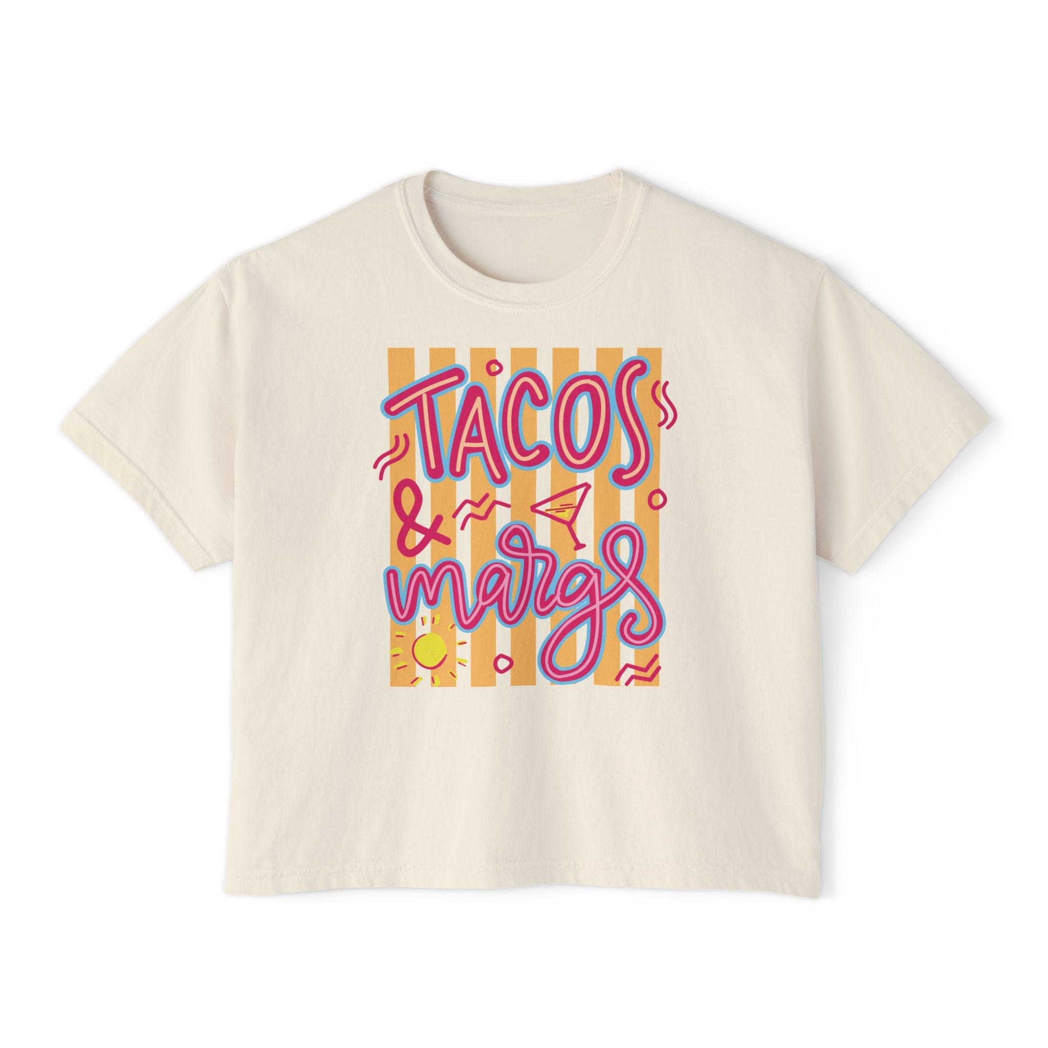 Tacos & Margs graphic Tee | Boxy Cropped Shirt, Mexican Food Fiesta - Addy Avenue