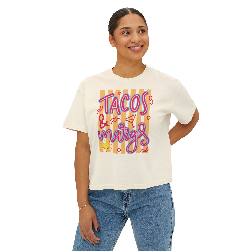 Tacos & Margs graphic Tee | Boxy Cropped Shirt, Mexican Food Fiesta - Addy Avenue