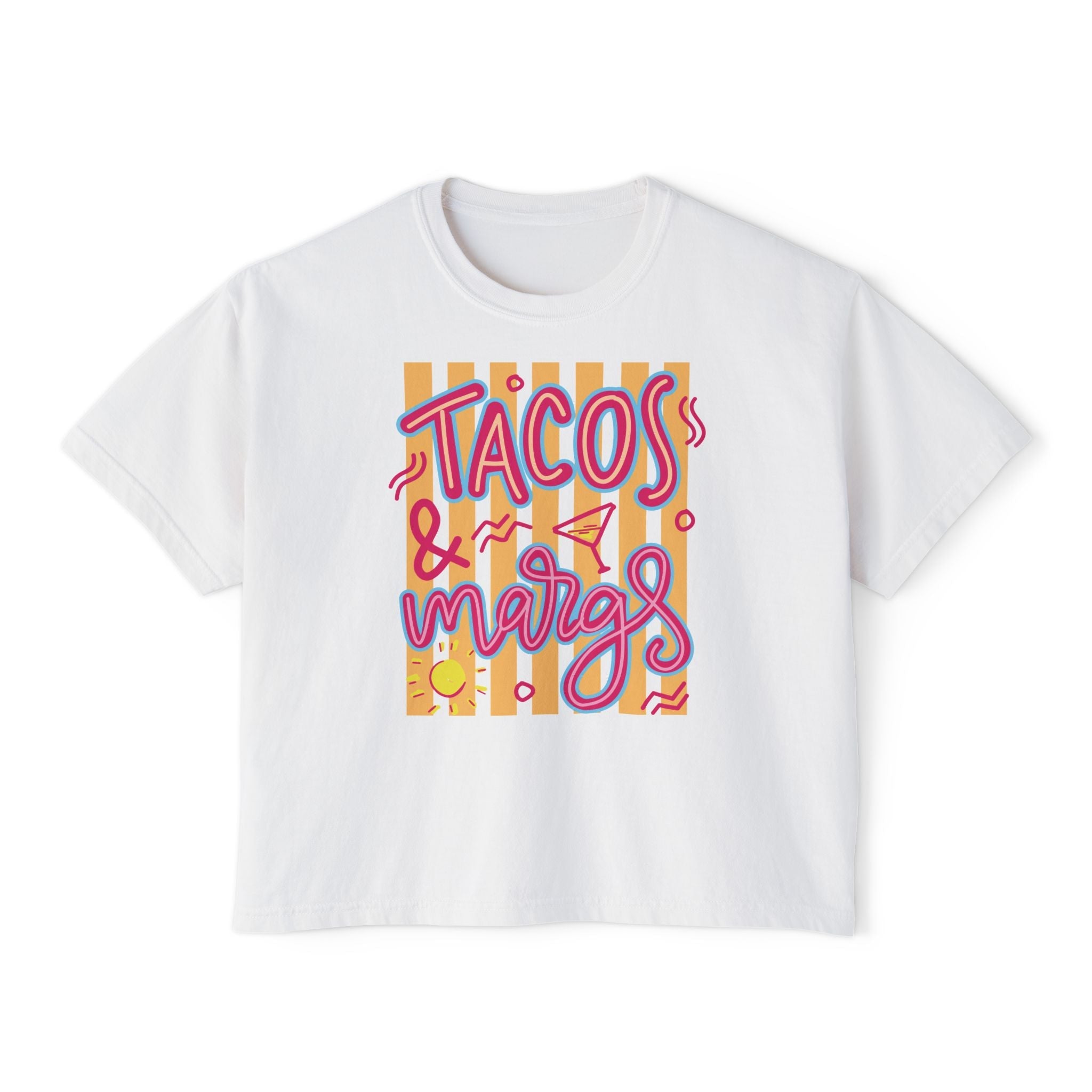 Tacos & Margs graphic Tee | Boxy Cropped Shirt, Mexican Food Fiesta - Addy Avenue
