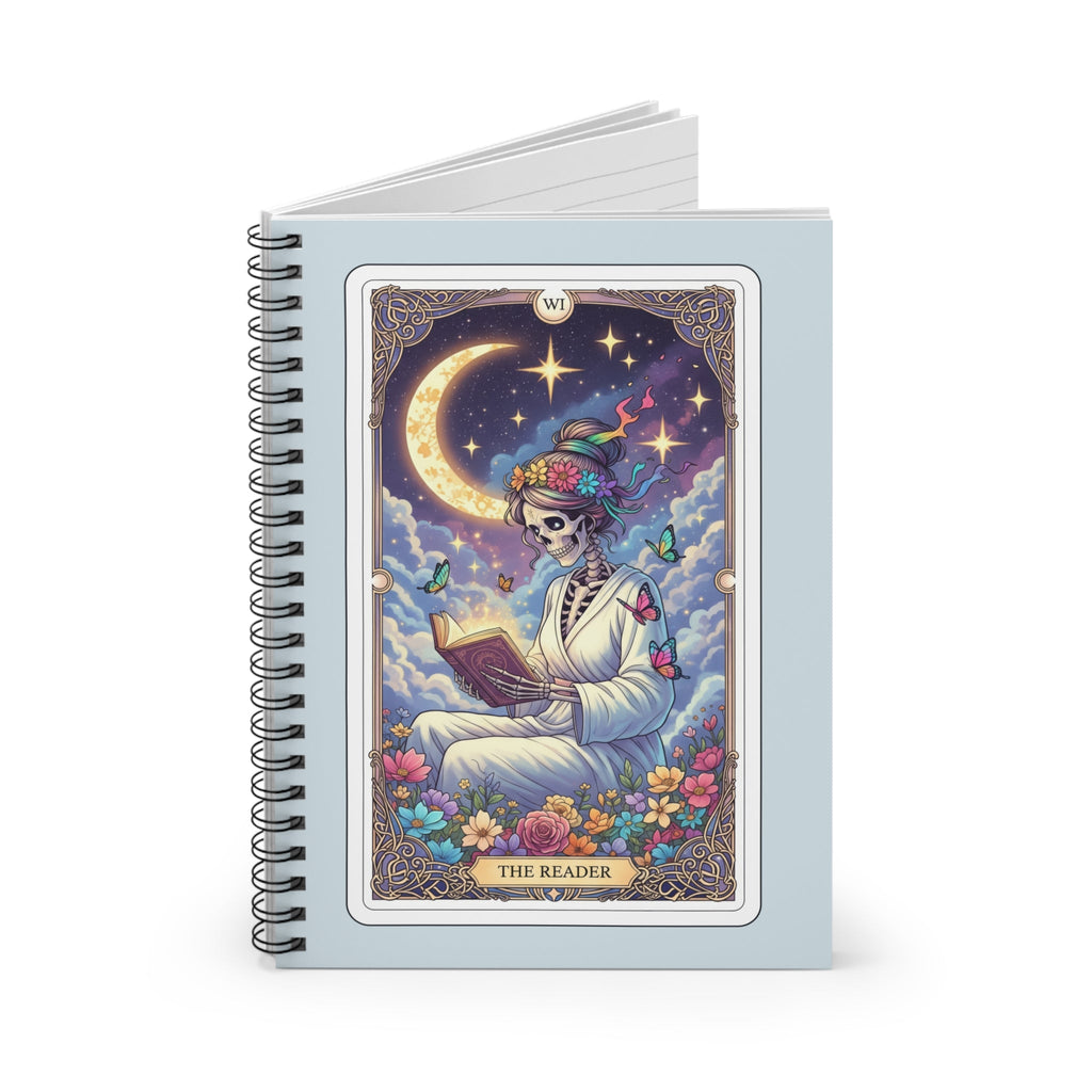 Tarot 'The Reader' Skeleton Moon Notebook | Spiral Ruled Journal - Addy Avenue