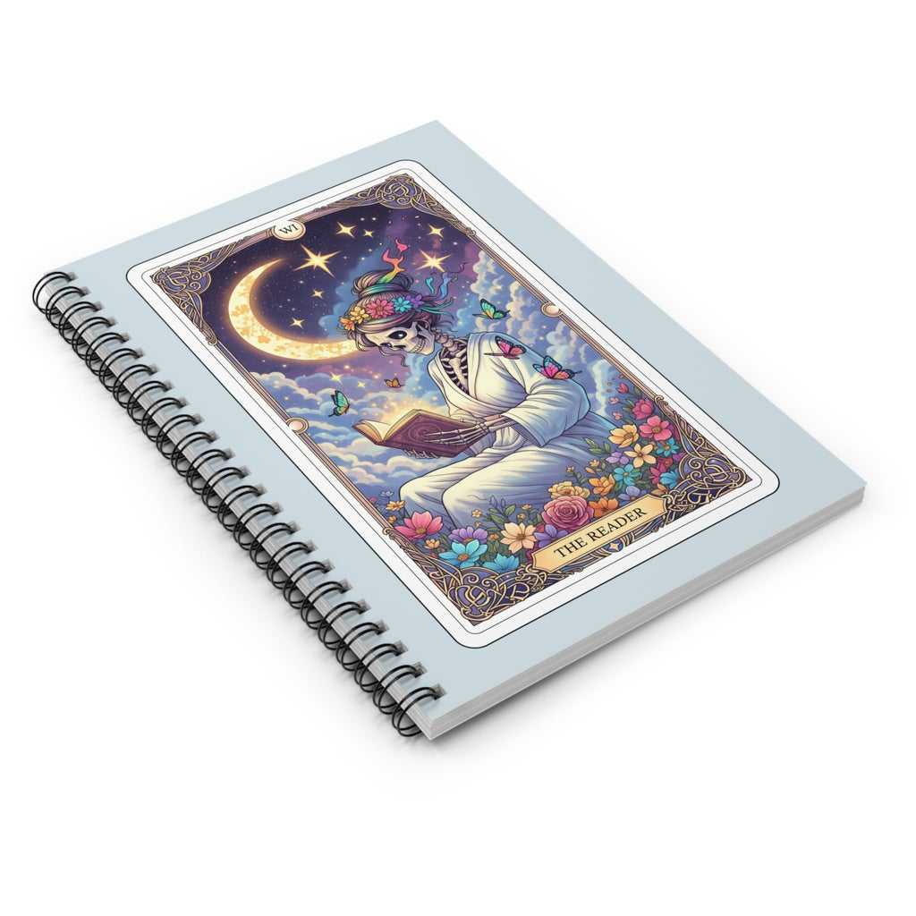 Tarot 'The Reader' Skeleton Moon Notebook | Spiral Ruled Journal - Addy Avenue