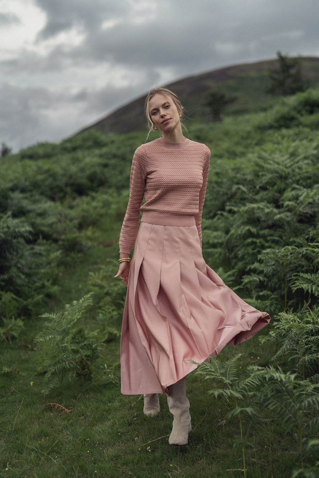 Textured Lurex Crew Sweater - Blush - Addy Avenue