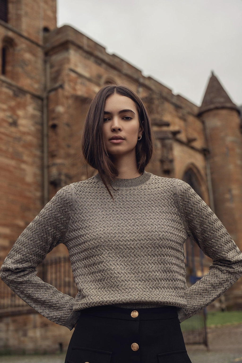 Textured Lurex Crew Sweater - Ivory - Addy Avenue