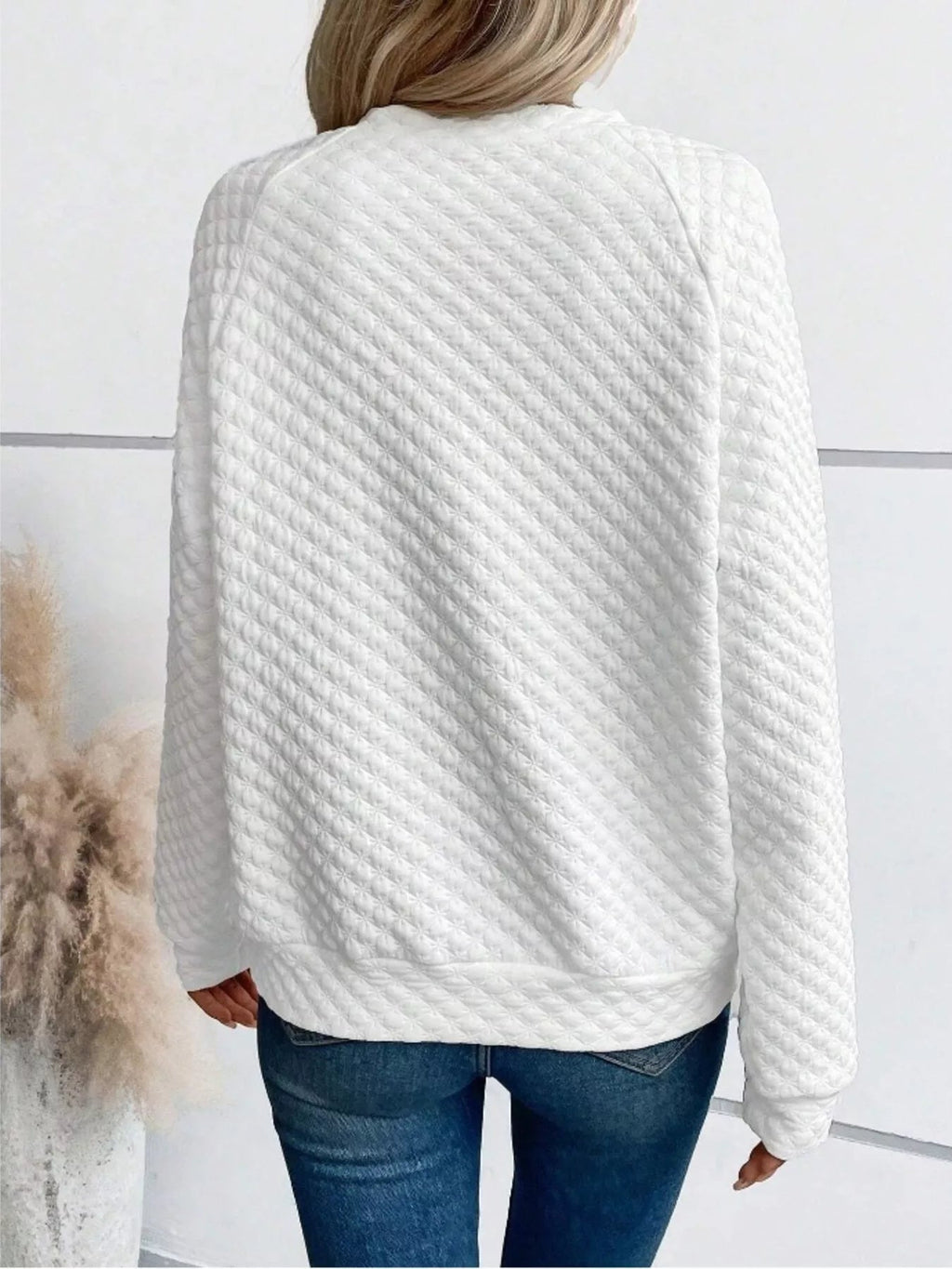 Textured Notched Raglan Sleeve Sweatshirt - Addy Avenue