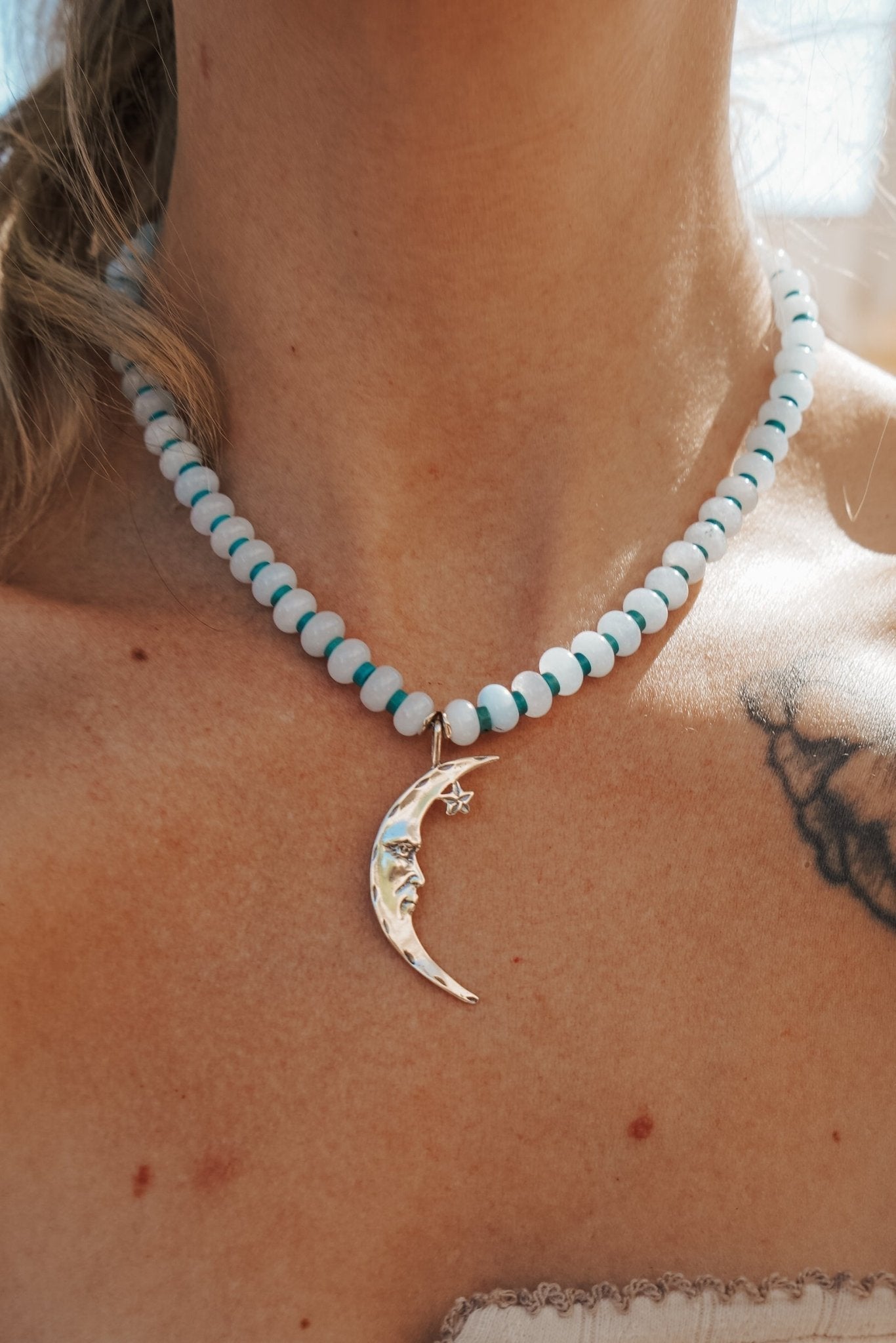 The Lunara Necklace in Aquamarine + Glass Beads - Addy Avenue