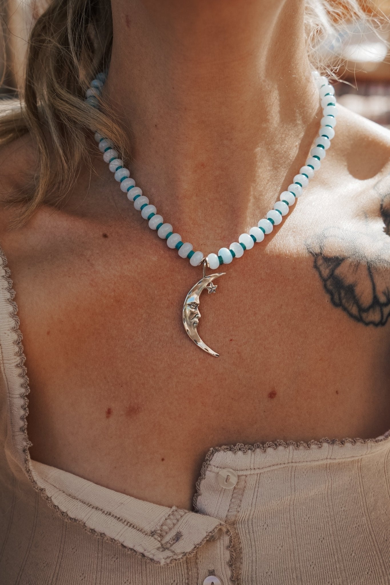 The Lunara Necklace in Aquamarine + Glass Beads - Addy Avenue