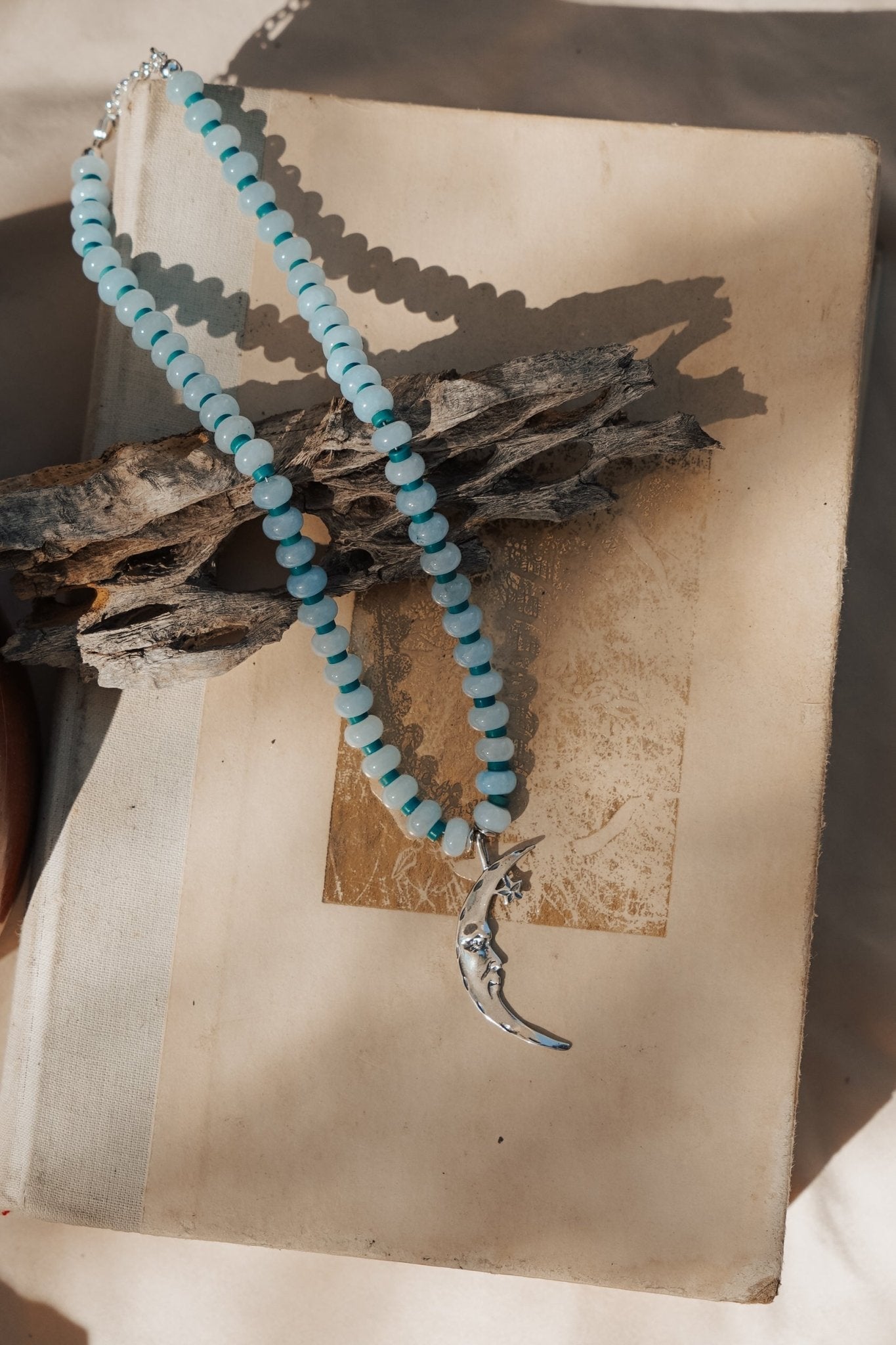 The Lunara Necklace in Aquamarine + Glass Beads - Addy Avenue