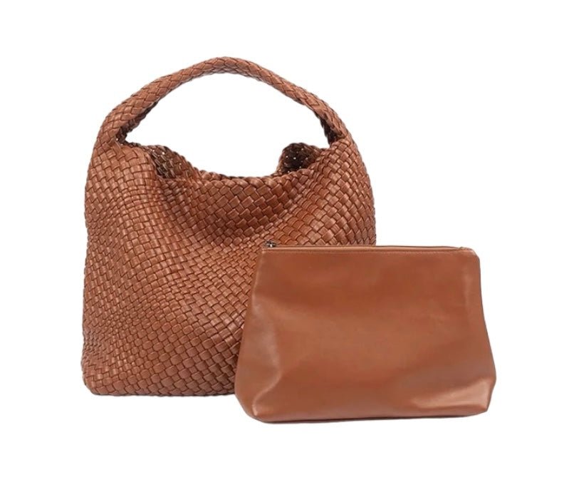 The Willow | Large Woven Vegan Leather Tote - Brown - Addy Avenue
