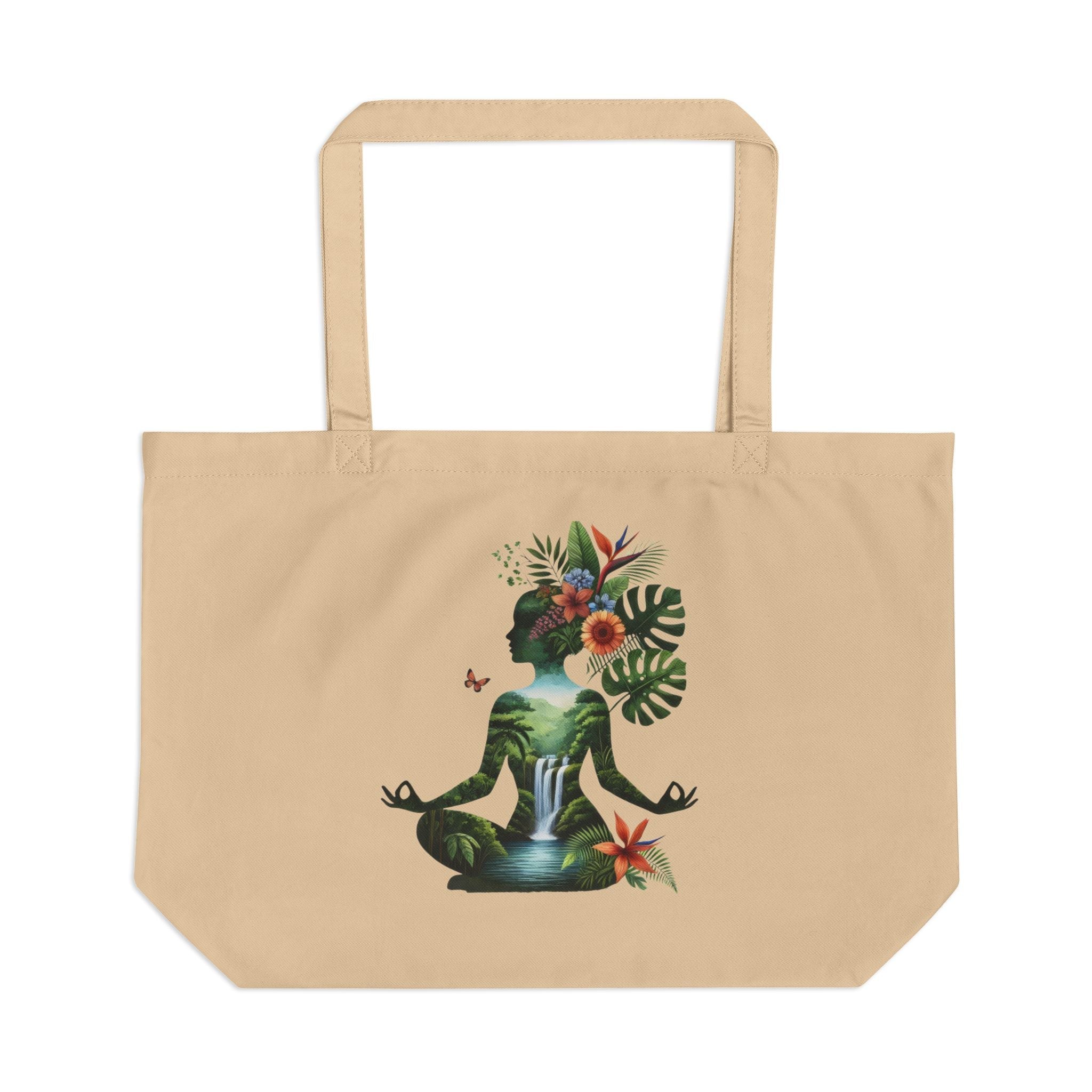 Tropical Yoga Silhouette Large Eco Tote | Botanical Meditation Design - Addy Avenue