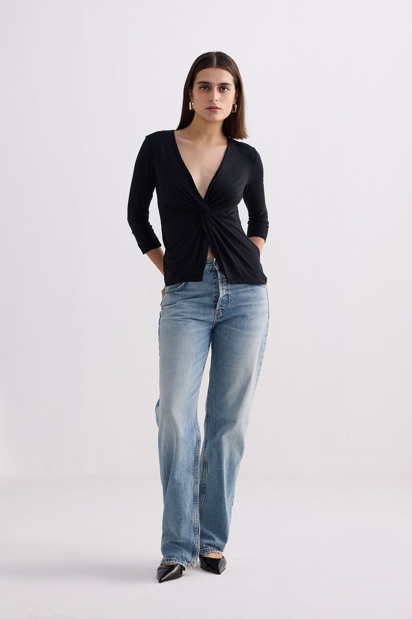 Twist Front Knit Shirt in Black - Addy Avenue