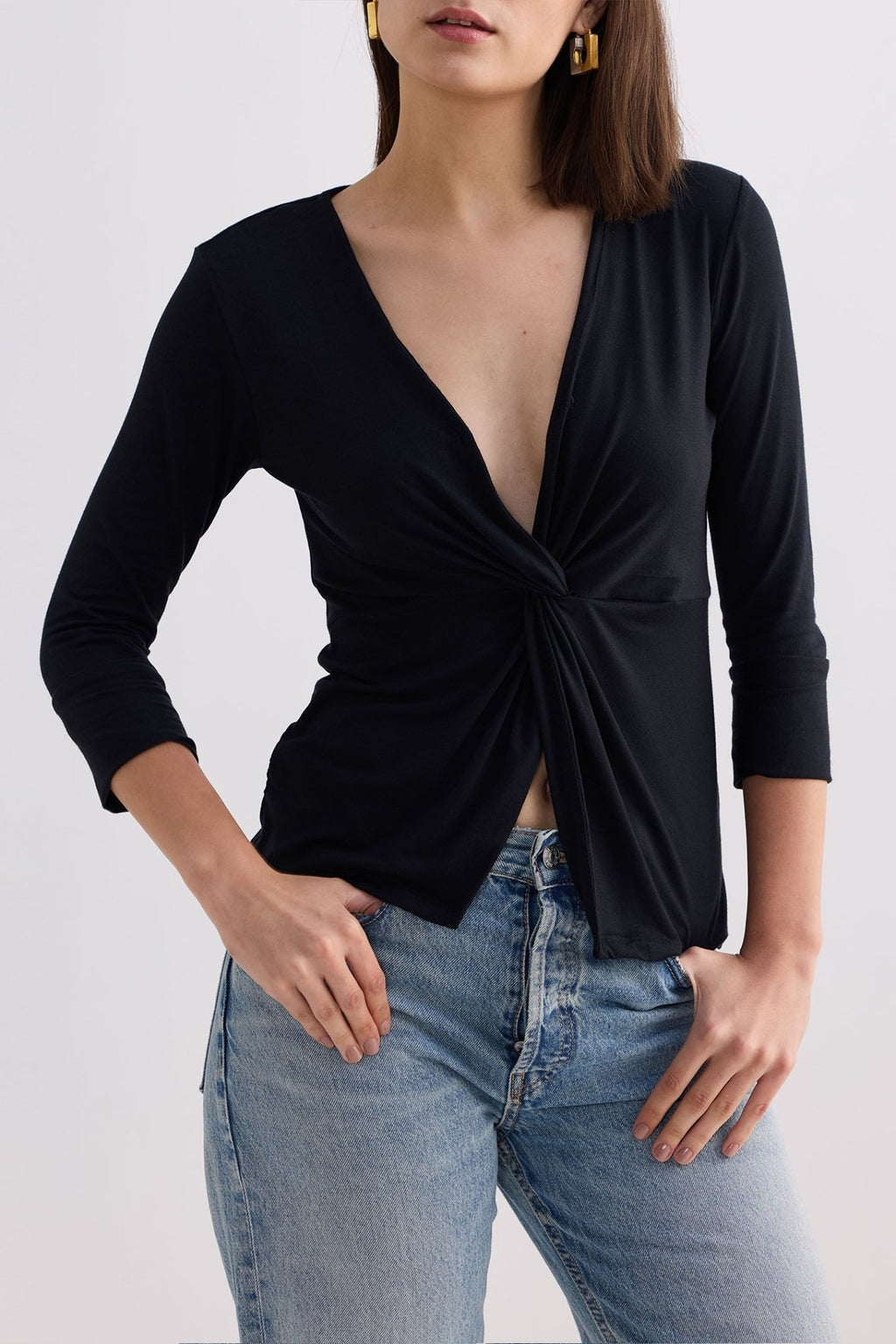 Twist Front Knit Shirt in Black - Addy Avenue