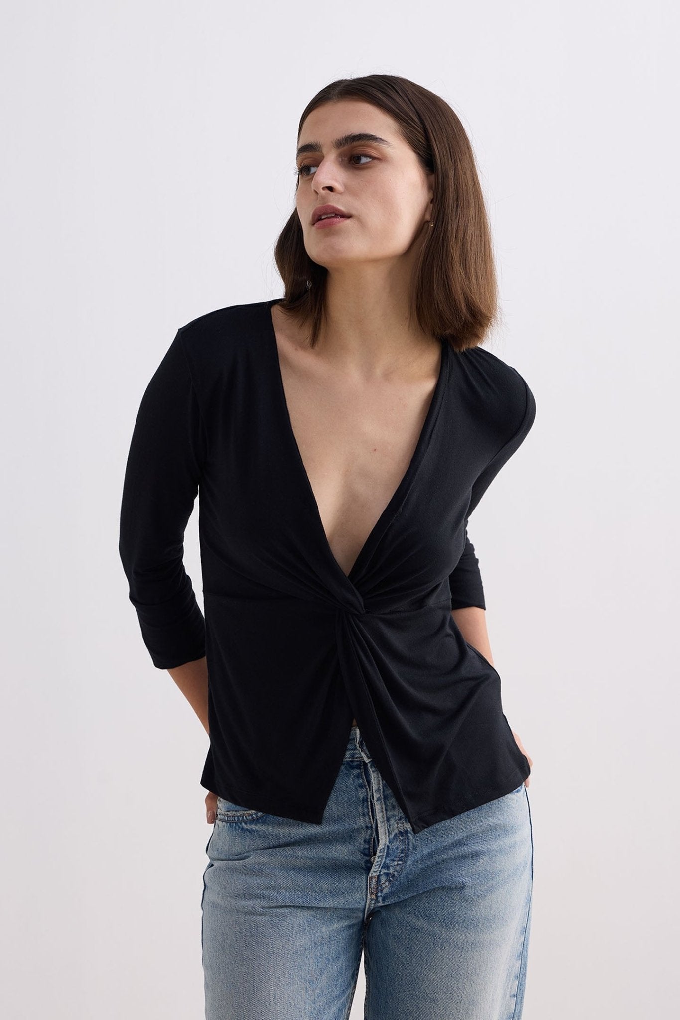 Twist Front Knit Shirt in Black - Addy Avenue