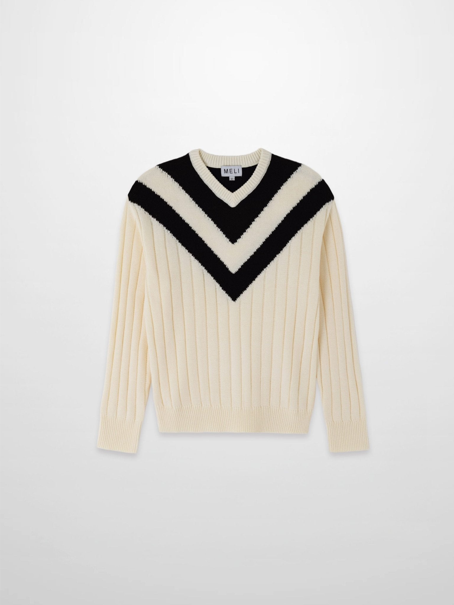 V Neck Stripe Sweater - Cream/Black - Addy Avenue