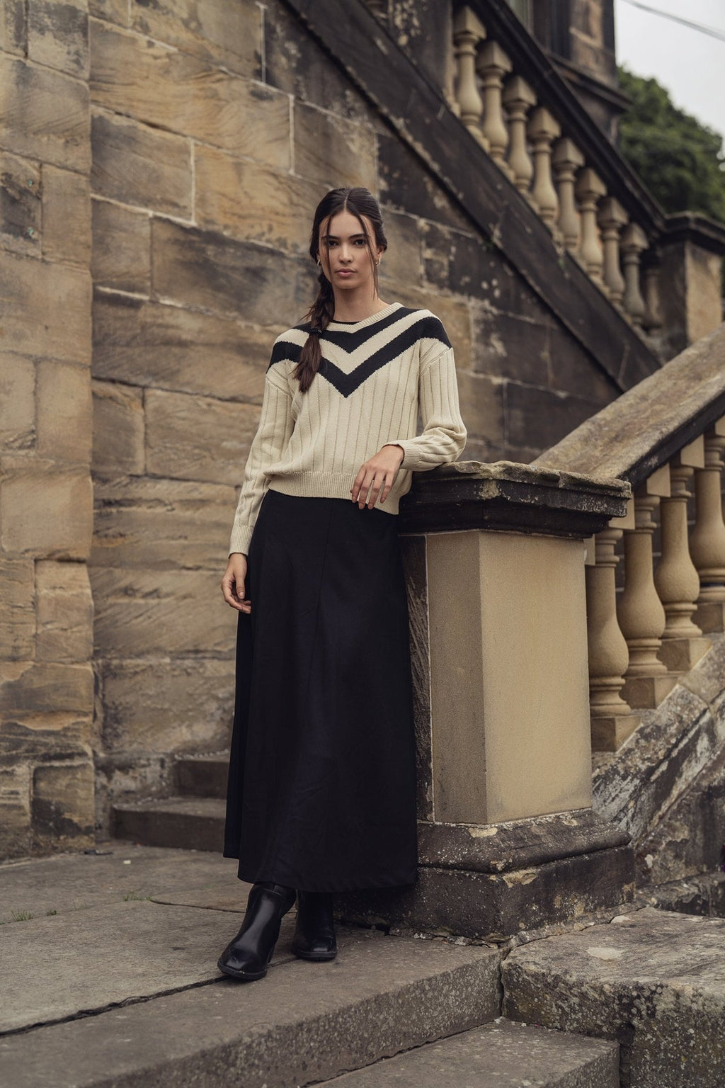 V Neck Stripe Sweater - Cream/Black - Addy Avenue