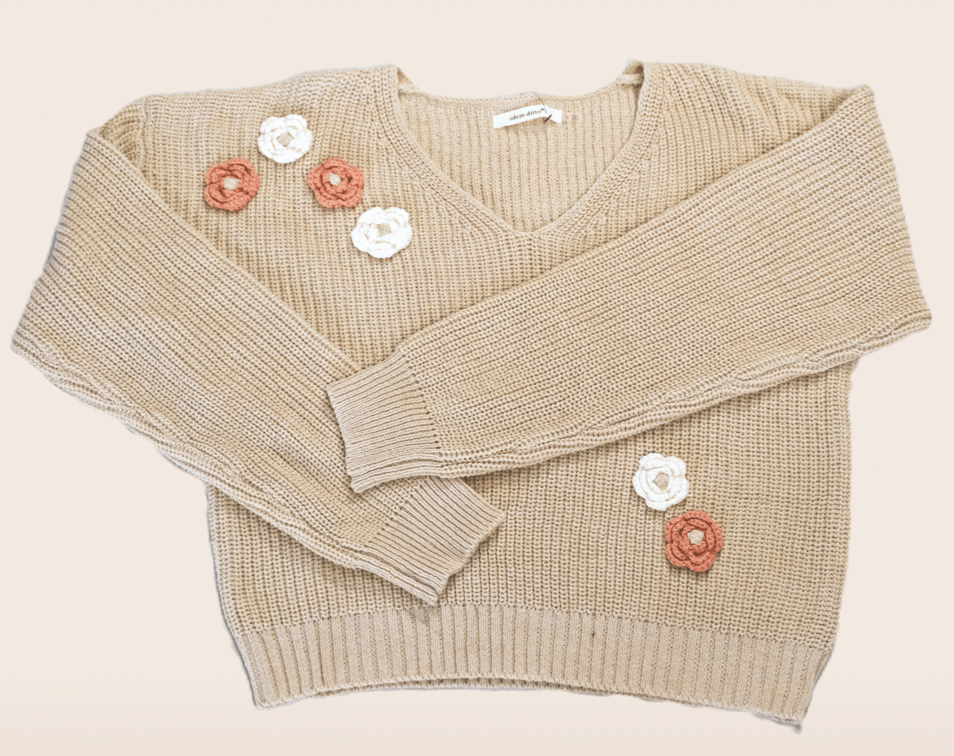 V - Neck Transitional Sweater - 3D Florals - Addy Avenue