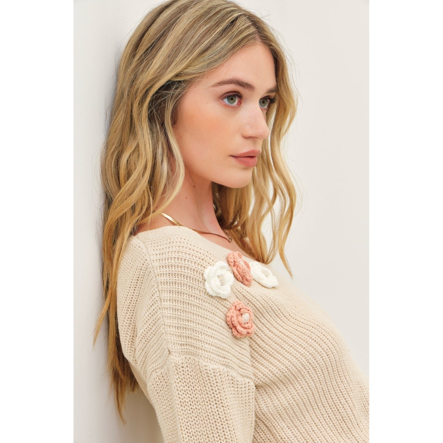 V - Neck Transitional Sweater - 3D Florals - Addy Avenue