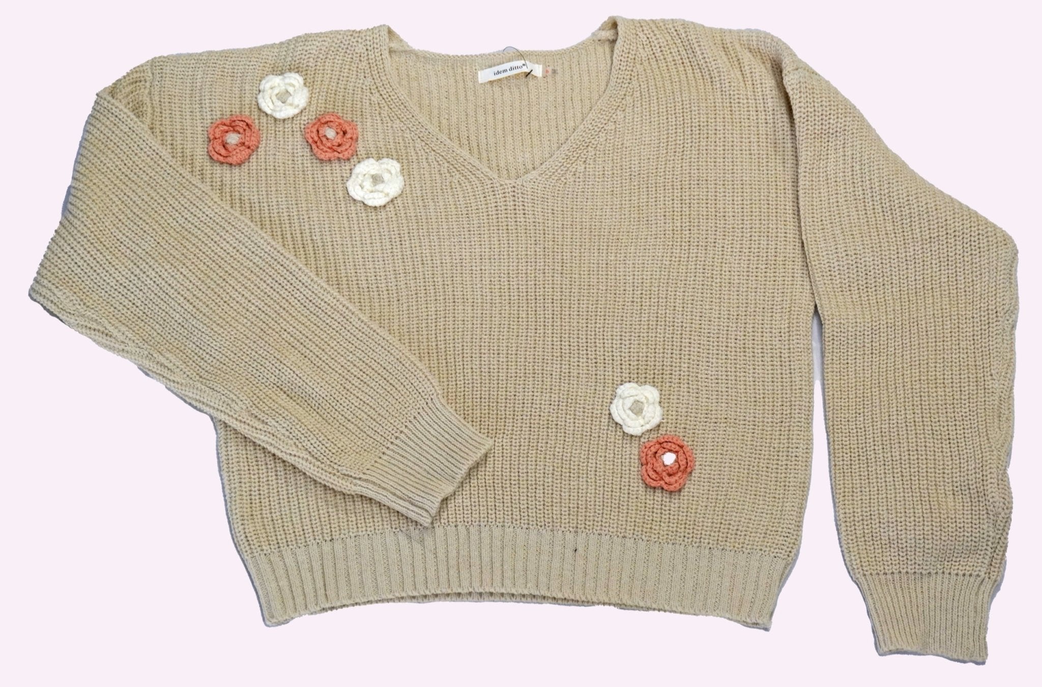 V - Neck Transitional Sweater - 3D Florals - Addy Avenue