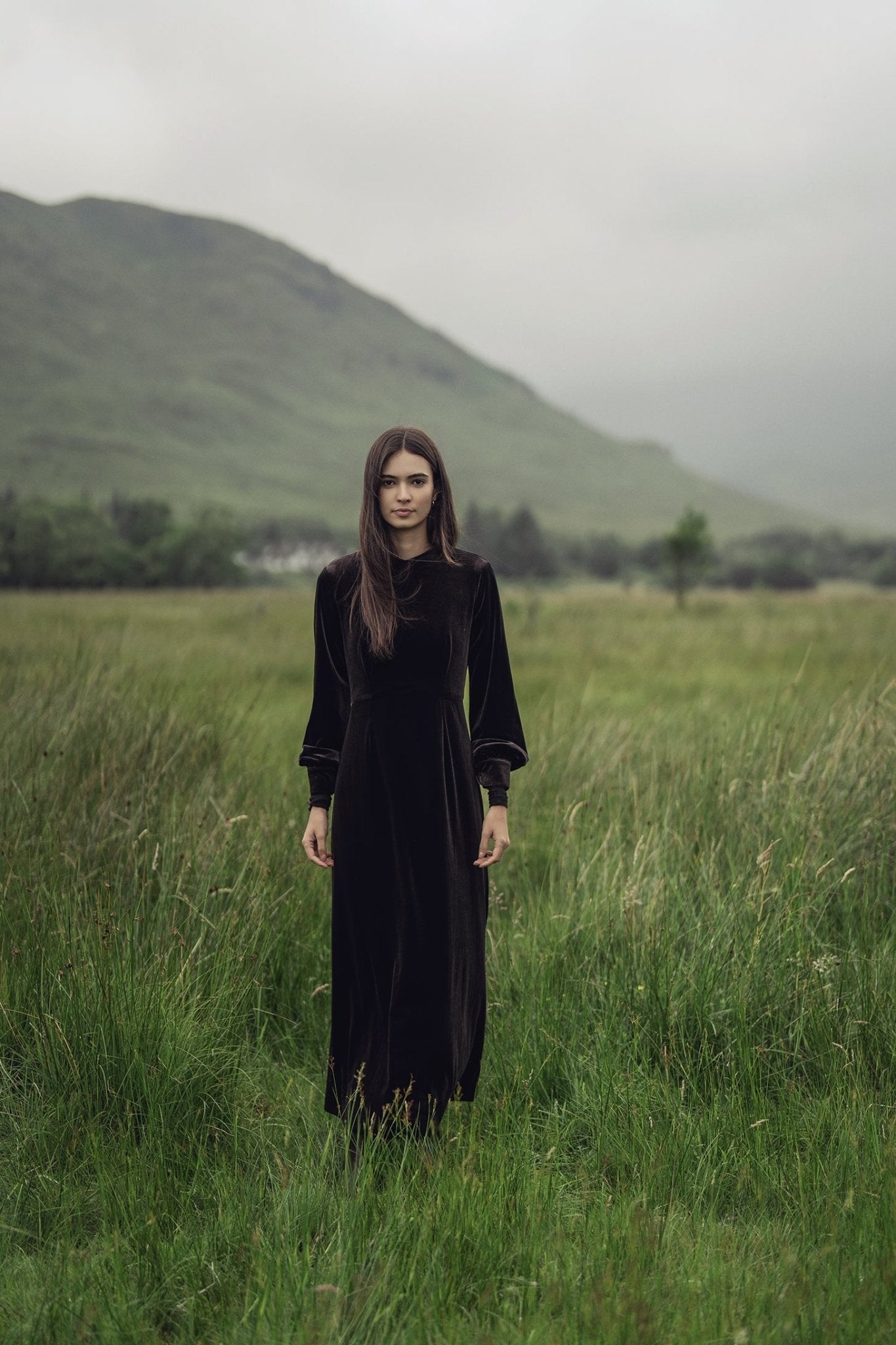 Velour Empire Waist Maxi Dress - Brown - Addy Avenue