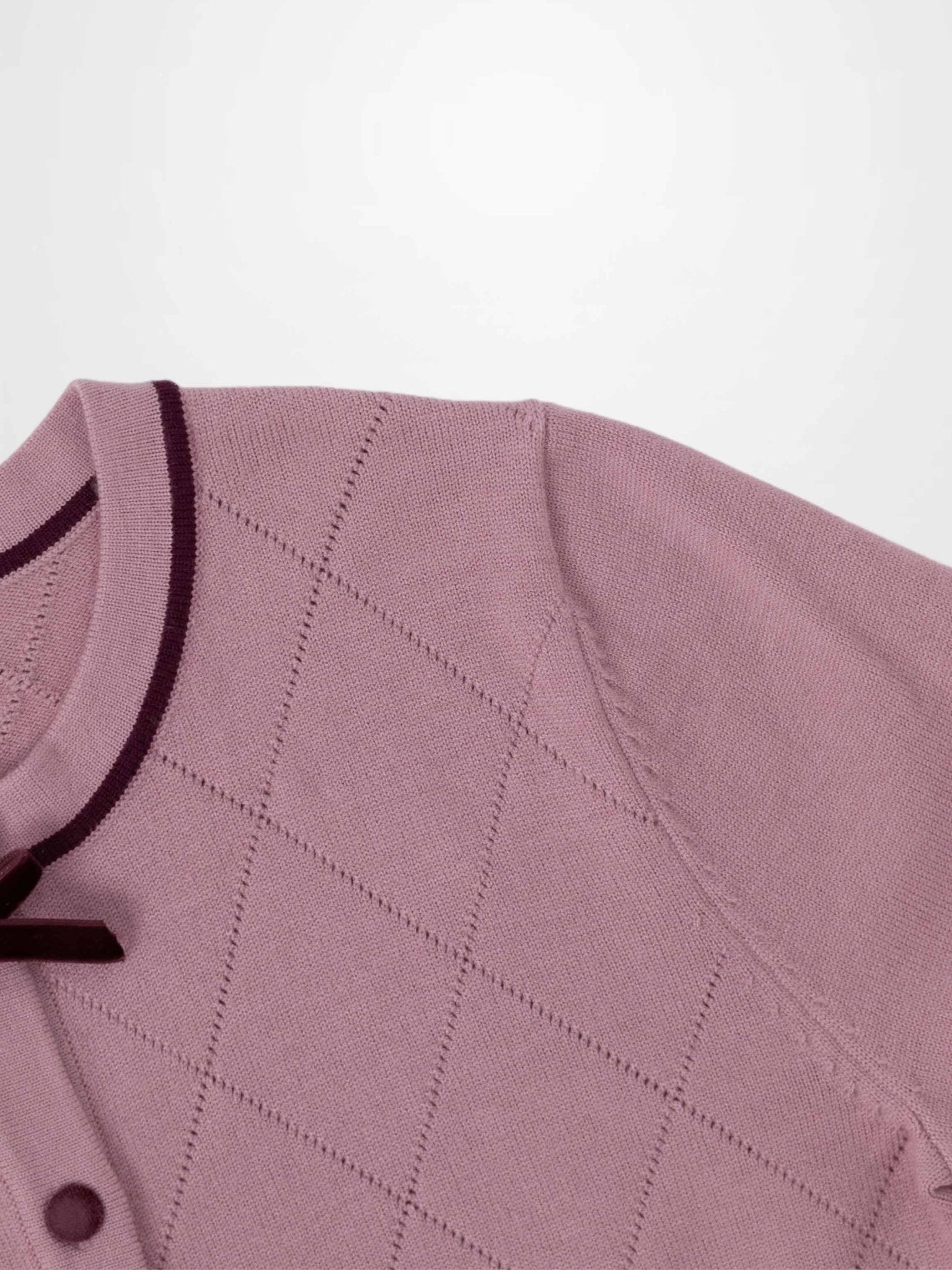 Velvet Detail Pointelle Crew Cardigan - Pink/Burgundy - Addy Avenue