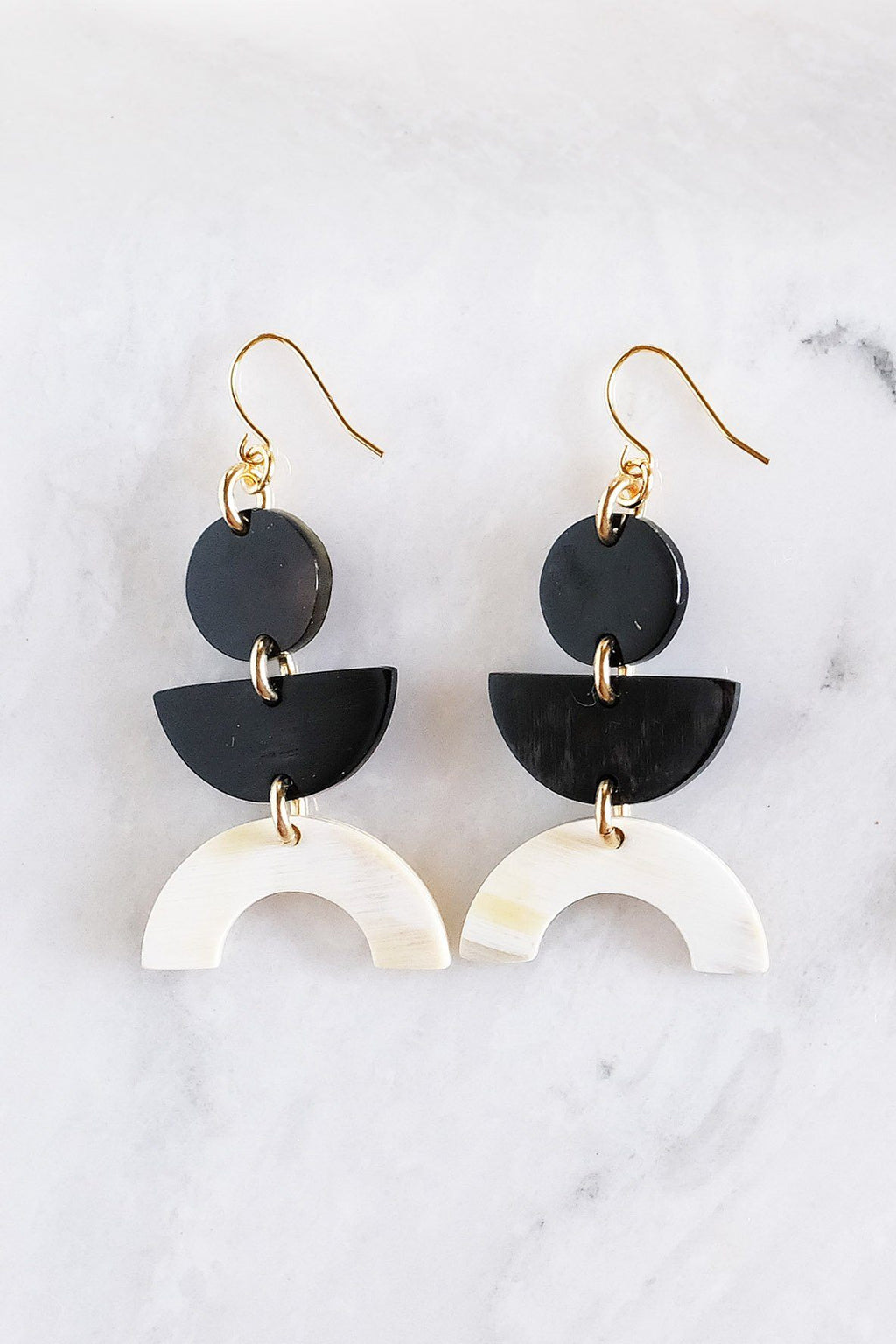 Vui Mung Geometric Buffalo Horn Statement Earrings - Addy Avenue