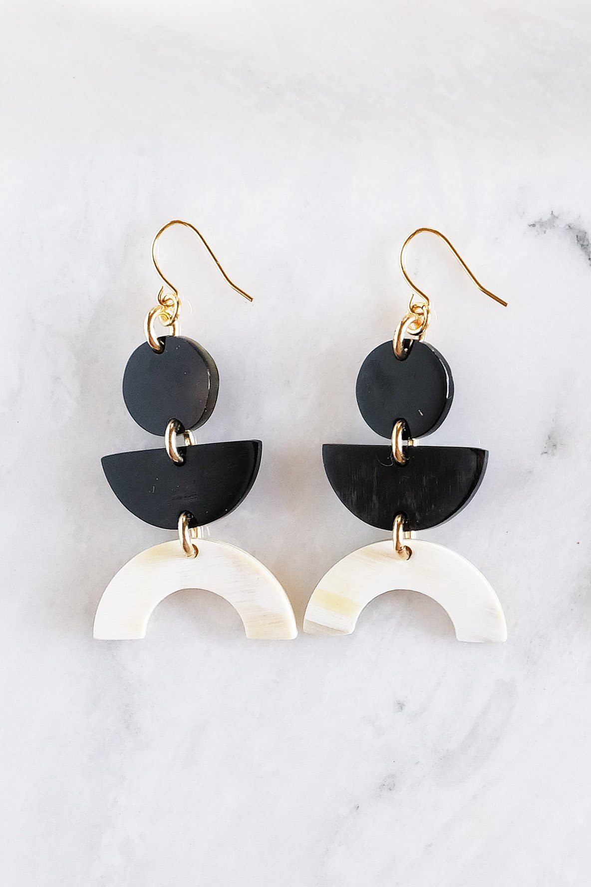 Vui Mung Geometric Buffalo Horn Statement Earrings - Addy Avenue
