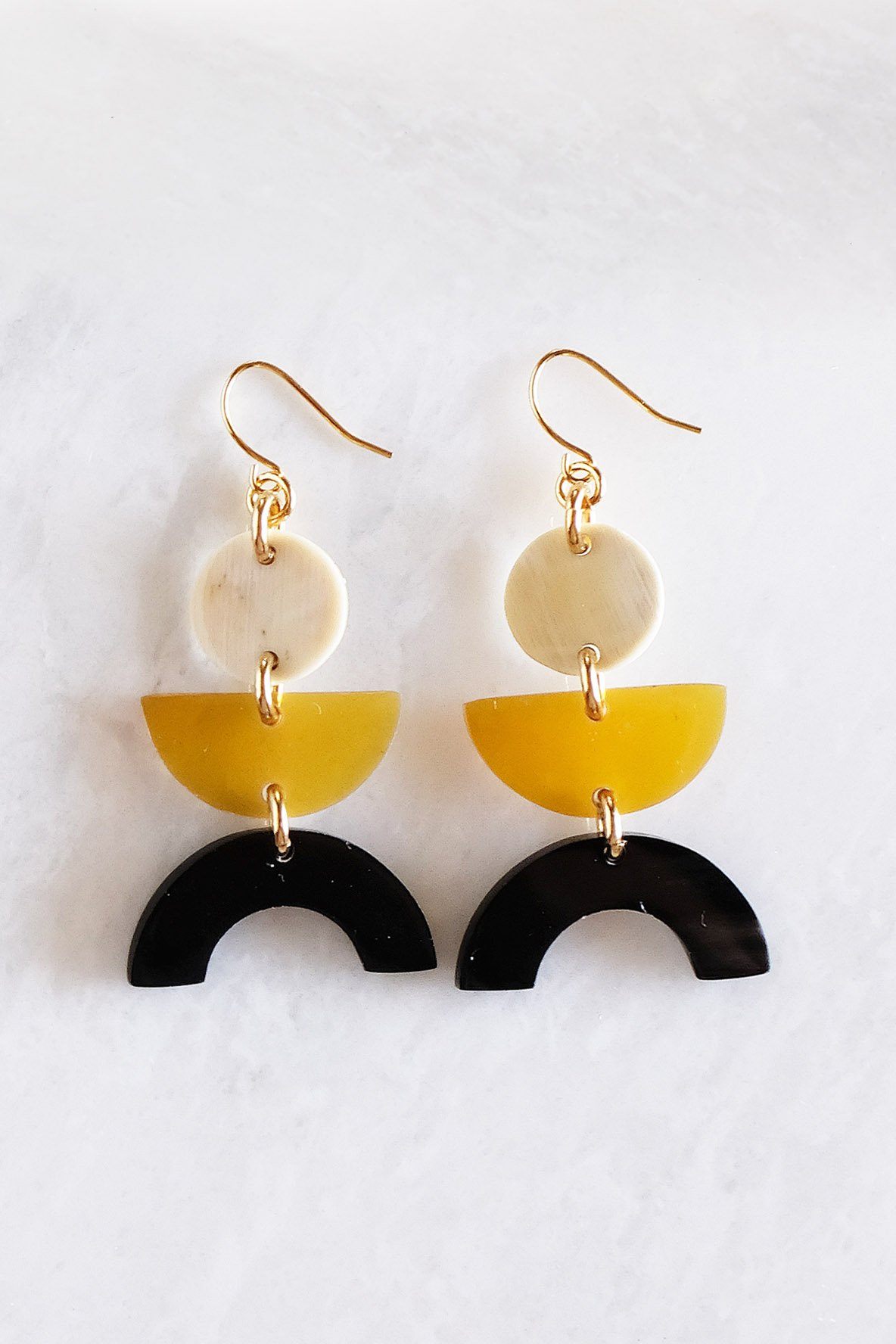 Vui Mung Geometric Buffalo Horn Statement Earrings - Addy Avenue