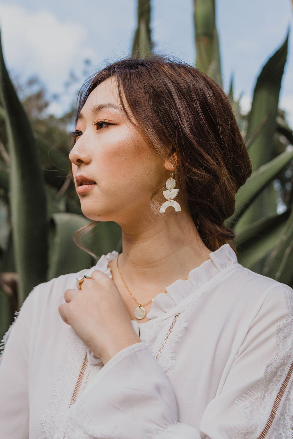 Vui Mung Geometric Buffalo Horn Statement Earrings - Addy Avenue