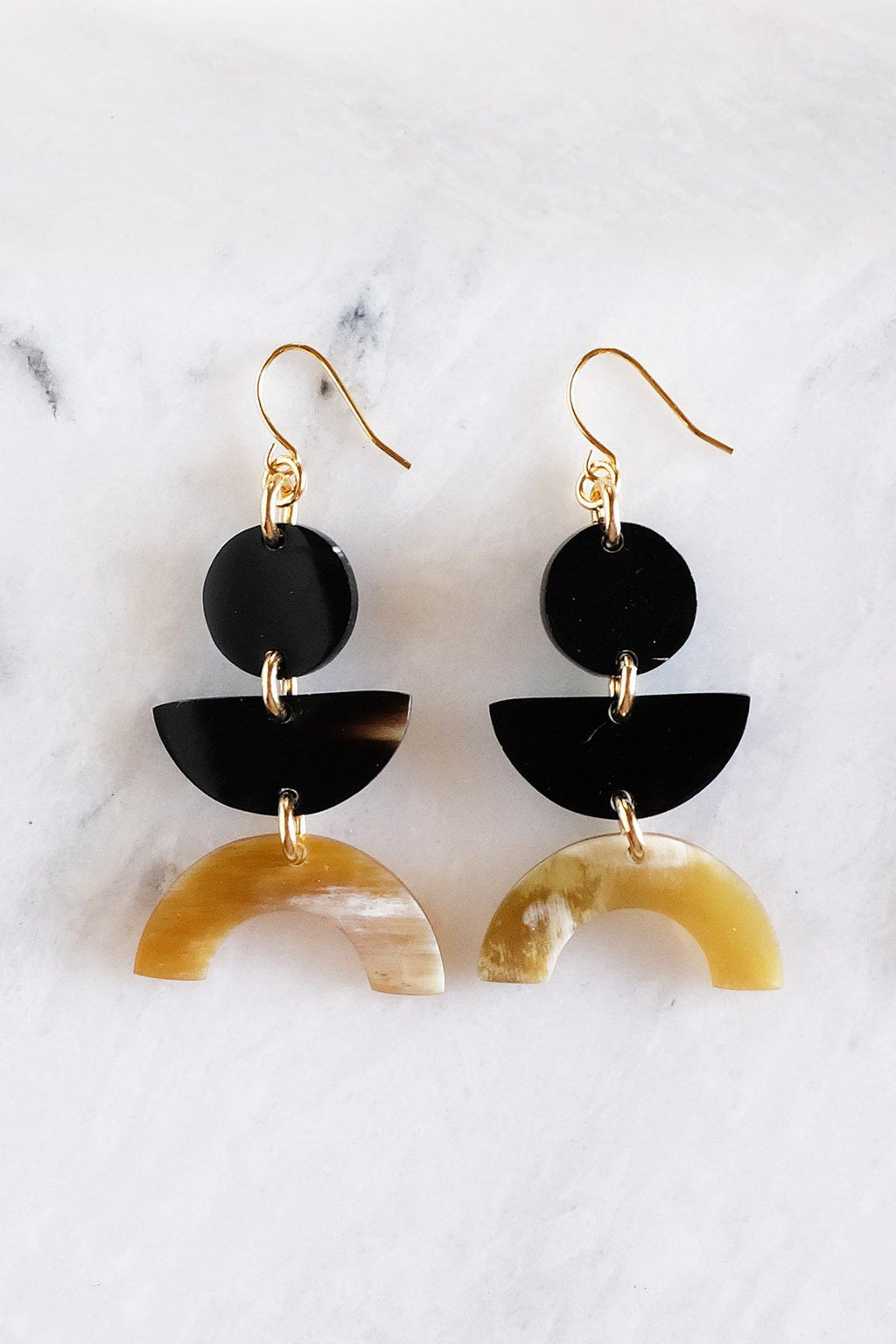 Vui Mung Geometric Buffalo Horn Statement Earrings - Addy Avenue