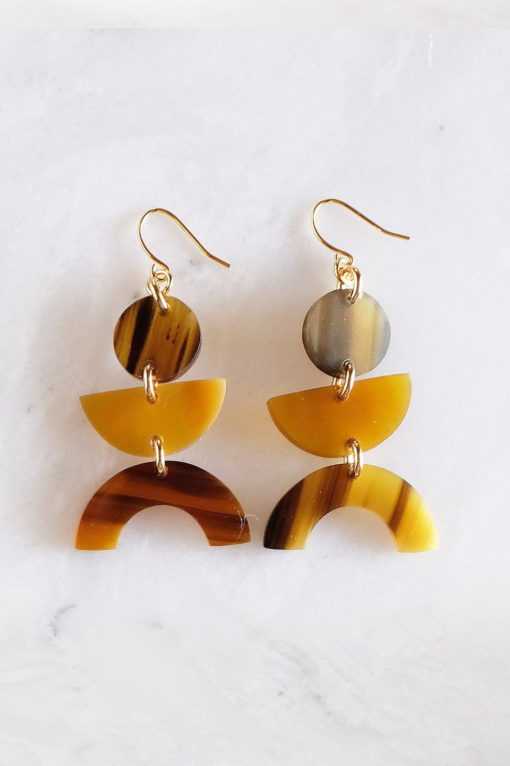 Vui Mung Geometric Buffalo Horn Statement Earrings - Addy Avenue
