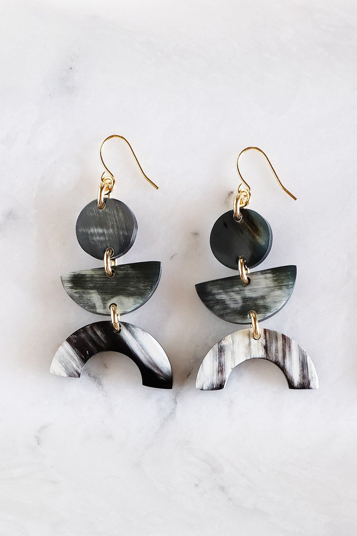 Vui Mung Geometric Buffalo Horn Statement Earrings - Addy Avenue