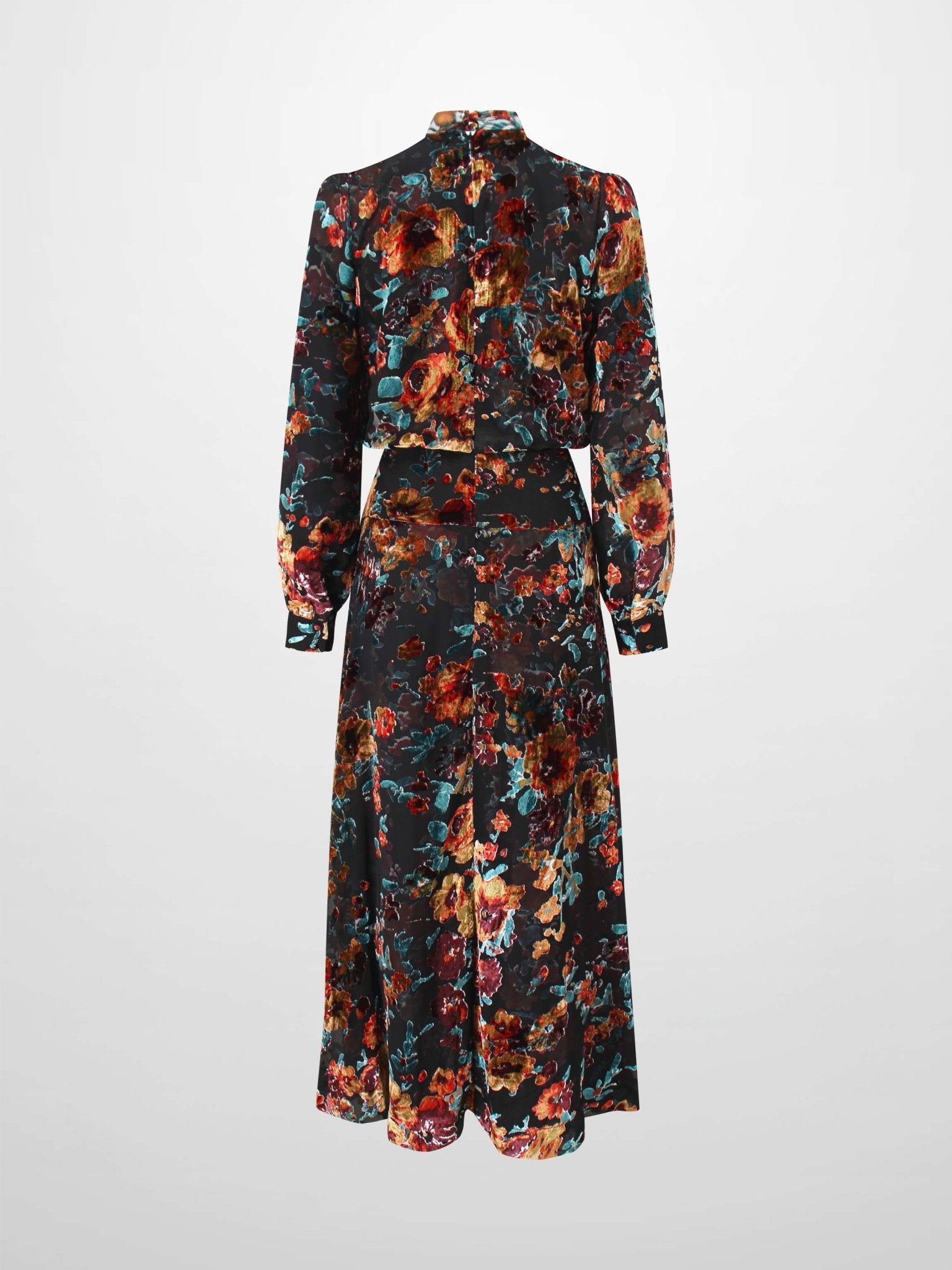 Waisted Yoke Dress - Colored Velvet Floral - Addy Avenue