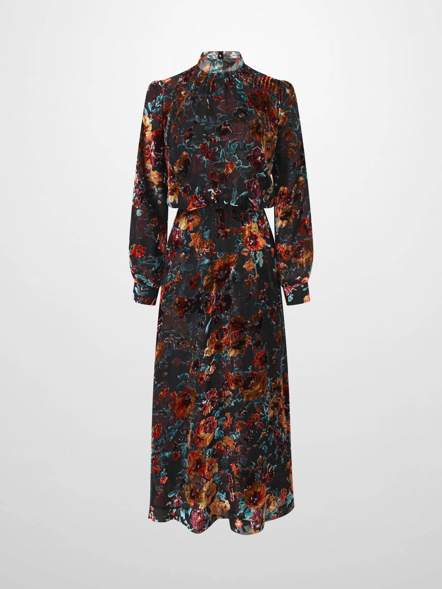 Waisted Yoke Dress - Colored Velvet Floral - Addy Avenue