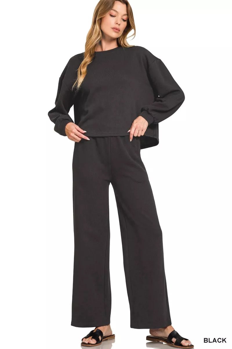 Zenana Ribbed Lounge Set: Pullover & Pants - Addy Avenue